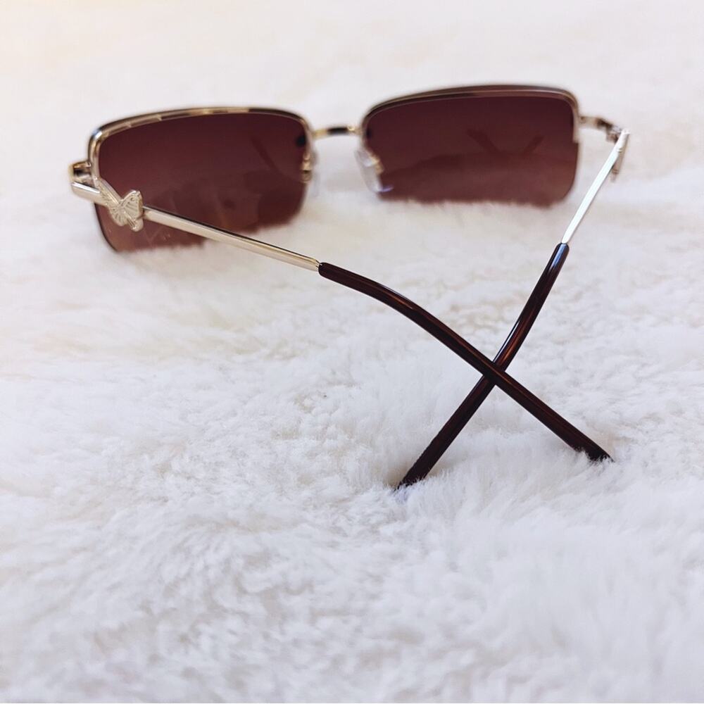 Delia Brown Rimless Butterfly Accent Sunglasses - Picture 8 of 10